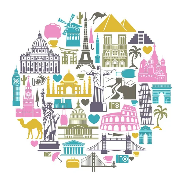 Icons world tourist attractions — Stock Vector