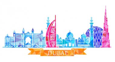 Dubai şehir vektör Illustration. Çokgen görüntü. Hisse senedi vektör