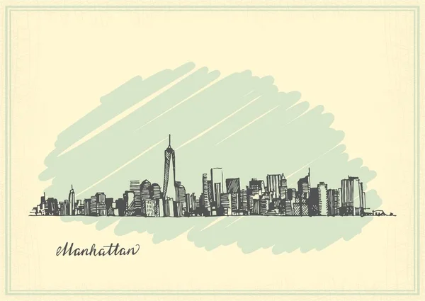 Postal vintage con boceto de Manhattan Nueva York — Vector de stock