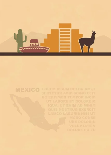 지도와 멕시코의 오래 된 종이에 텍스트에 대 한 장소 기호 서식 파일 전단지 — 스톡 벡터