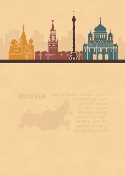 Brochures avec une carte de La Russie et les sites architecturaux de Moscou — Image vectorielle