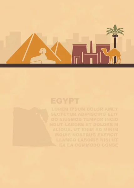 Rozložení letáky s mapou a atrakce v Egyptě — Stockový vektor