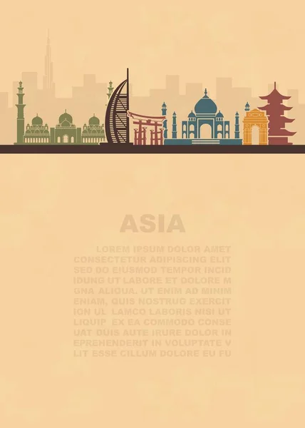 O layout dos folhetos com as vistas Ásia e lugar para texto — Vetor de Stock