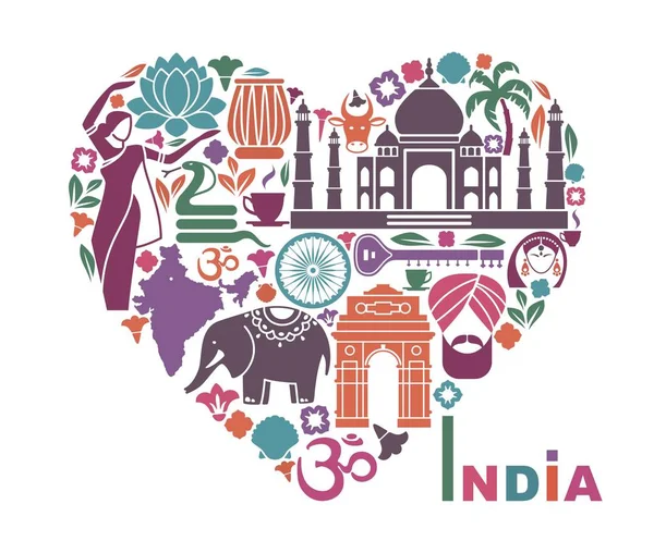 Símbolos de la India en forma de corazón — Vector de stock