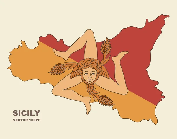 Mappa della Sicilia in Sicilia colori bandiera — Vettoriale Stock