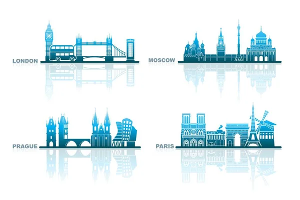 对欧洲各国首都的地标性建筑 — 图库矢量图片