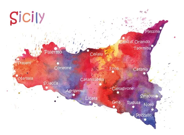 Stylizovaná mapa italského ostrova Sicílie — Stockový vektor