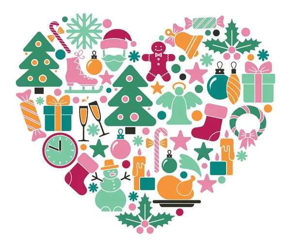 Christmas symbols in heart shape — Stock Vector