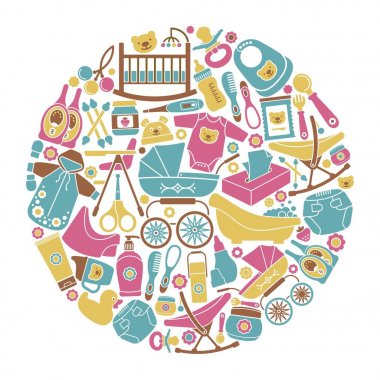 Yeni doğan bir daire şeklinde ürünlerin simgeler