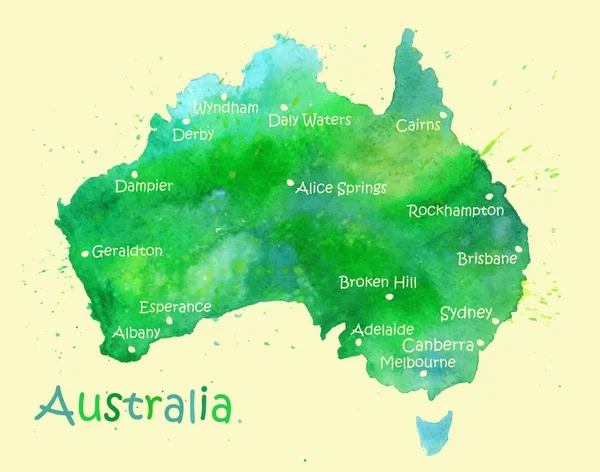 Ręcznie rysowane akwarela mapie Australii na białym tle — Wektor stockowy