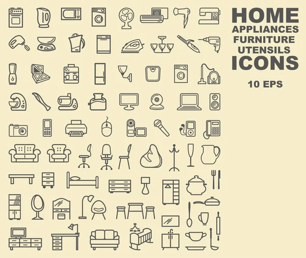 Lineare Symbole von Möbeln, Haushaltsgeräten und Haushaltsgegenständen — Stockvektor