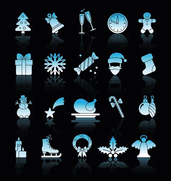 Christmas icons with reflections — Stock Vector