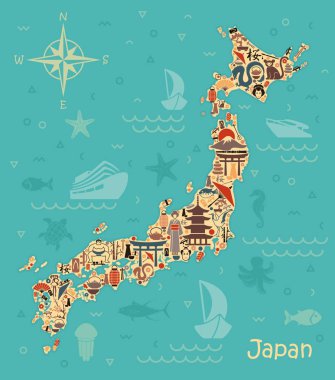 Japonya haritaların şeklinde geleneksel semboller