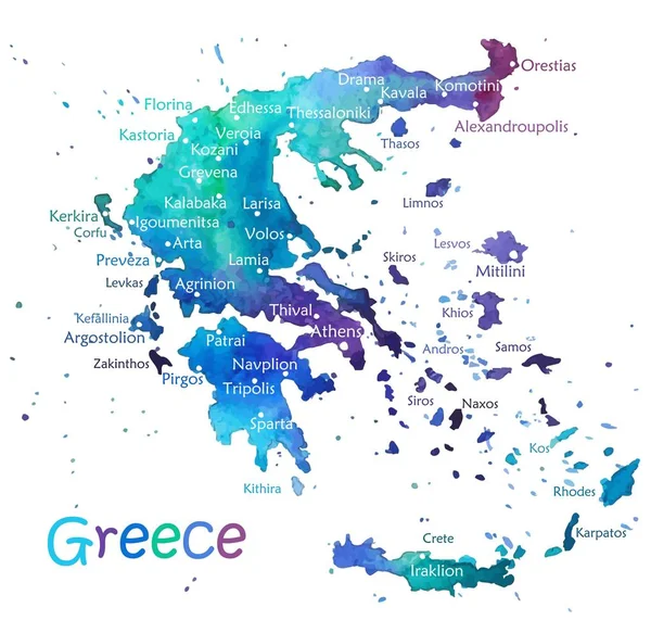 Hand dras akvarell karta Grekland — Stock vektor