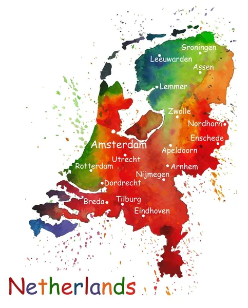 Handgezeichnete Aquarellkarte der Niederlande. — Stockvektor