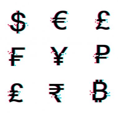 Aksaklık tarzda para birimi vektör Icon set