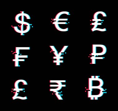 Aksaklık tarzda para birimi vektör Icon set