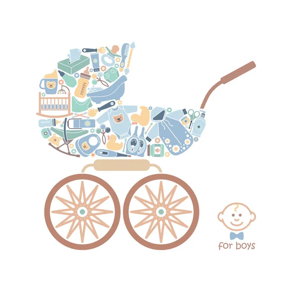 Ikony produktów dla dzieci w formie wózek dziecięcy — Wektor stockowy