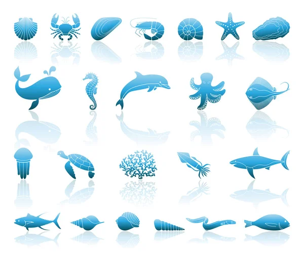 Symbole der Meereslebewesen — Stockvektor