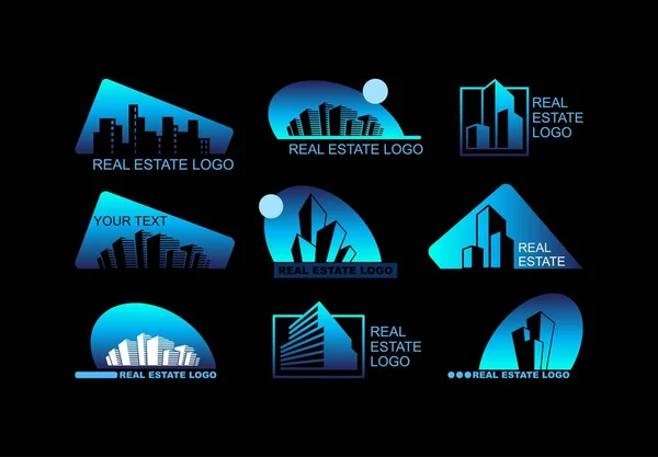 Logotipo inmobiliario conjunto. Edificio creativo abstracto. Concepto de marca de la empresa — Vector de stock