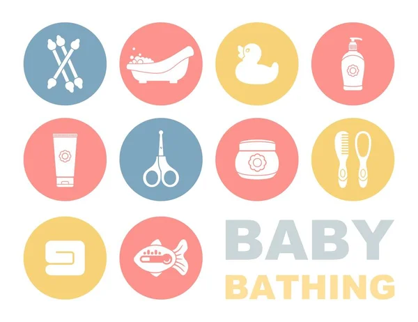 Ikony kąpieli i pielęgnacji dziecka — Wektor stockowy