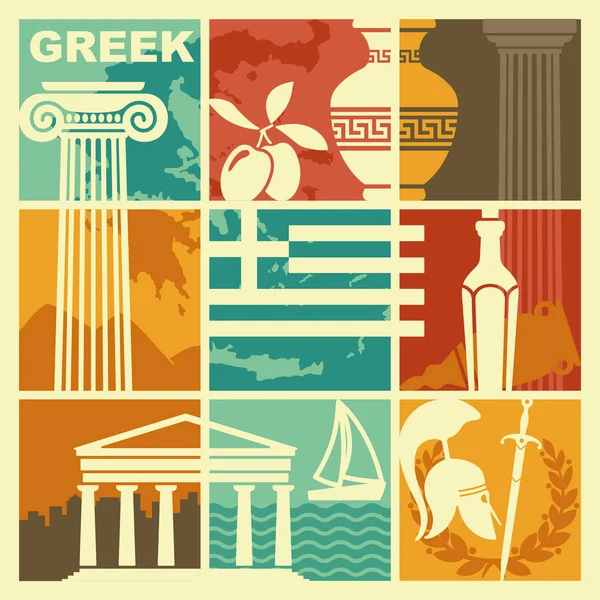 Conjunto de imágenes vectoriales sobre el tema de Grecia — Archivo Imágenes Vectoriales