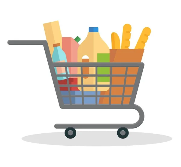 Carro de compras lleno de comida — Vector de stock