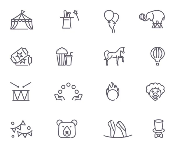Circus icons set in linear style — Stock Vector
