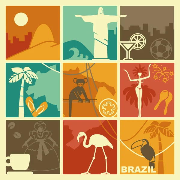 Símbolos brasileños. Ilustración vectorial — Vector de stock
