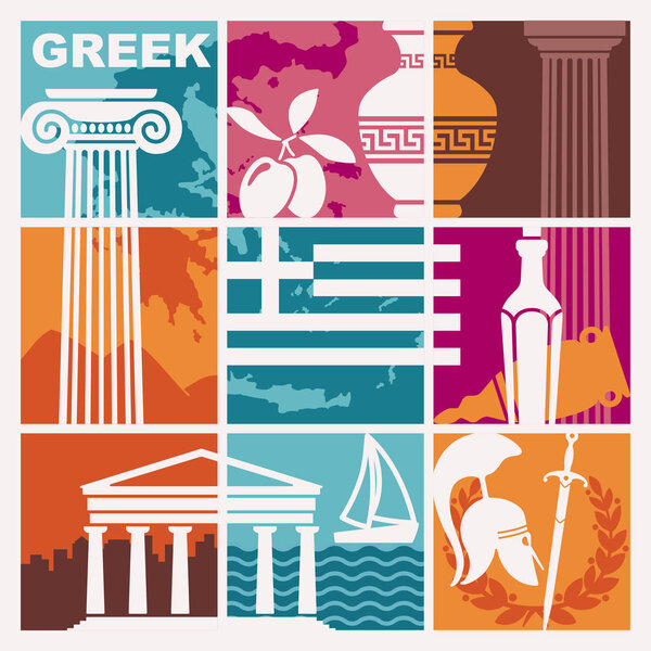 Комплект векторных изображений на тему Греции
