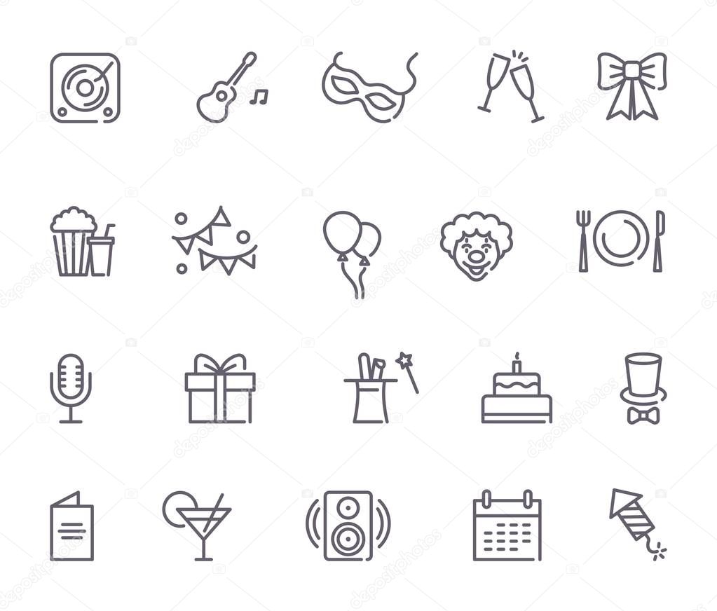 Set of Party Related Vector Line Icons