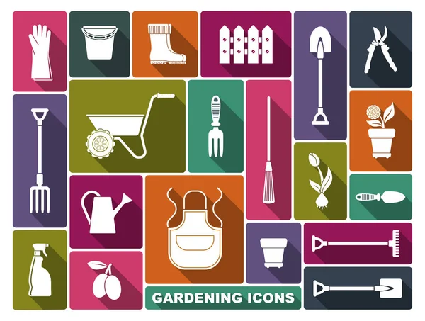De pictogrammen van het tuinieren. Vectorillustratie — Stockvector