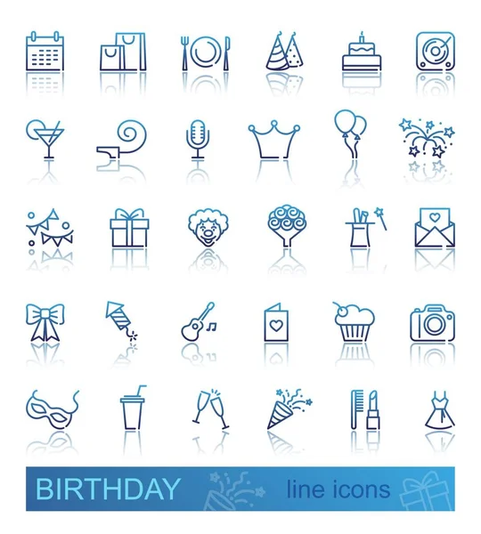 Lineare Geburtstagssymbole mit Spiegelung — Stockvektor