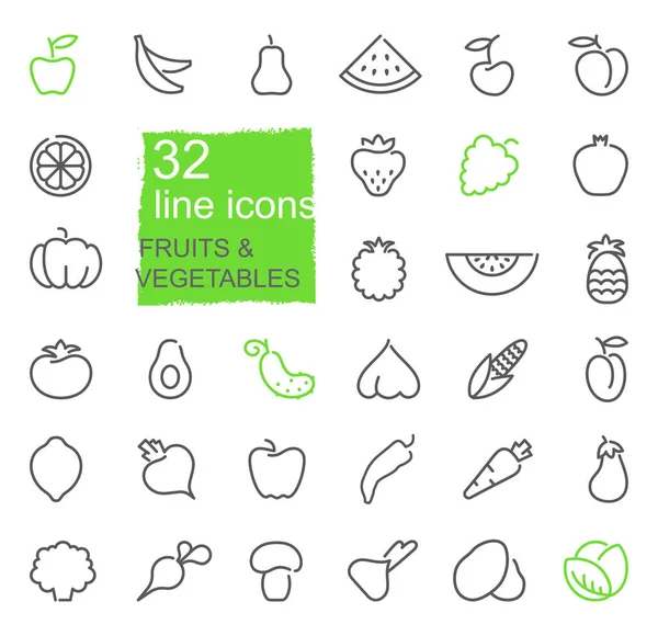 Ícones de contorno de legumes e frutas —  Vetores de Stock