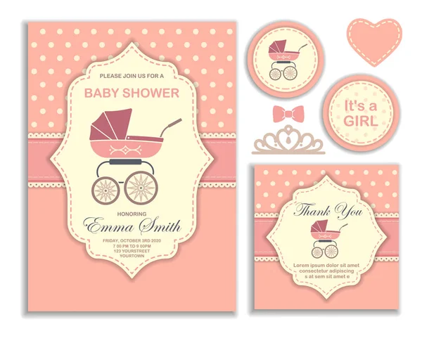 Bebé ducha chica, tarjeta de invitación — Vector de stock