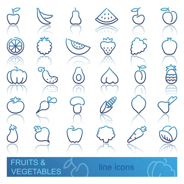 Ícones de contorno de legumes e frutas —  Vetores de Stock