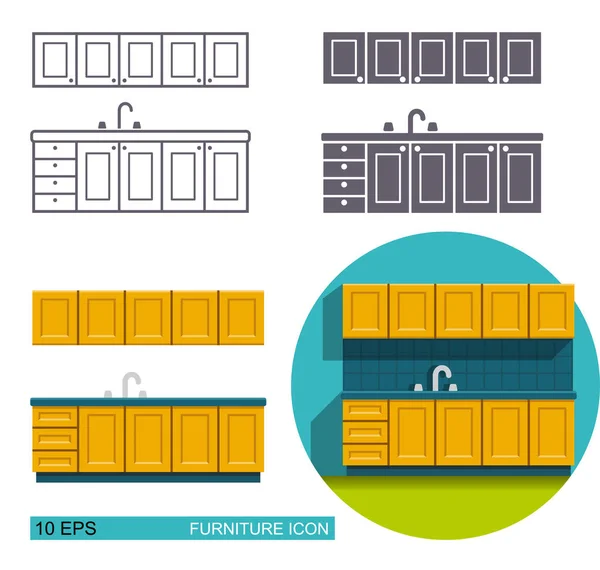 Vector illustrations of the kitchen furniture — Stock Vector