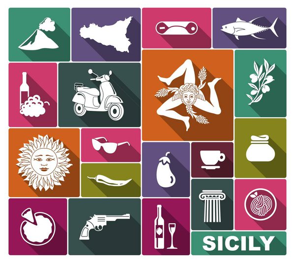 Set of icons on a theme of Sicily