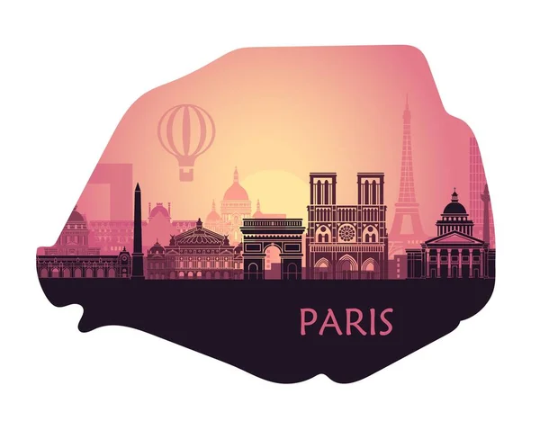 パリ地図の形でパリの様式化された風景 — ストックベクタ