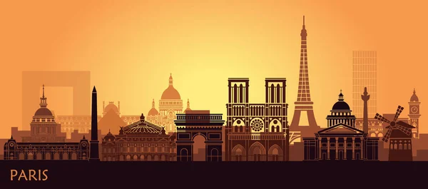 Paisagem estilizada de Paris com Torre Eiffel, Arco do Triunfo e Catedral de Notre Dame e outras atrações —  Vetores de Stock