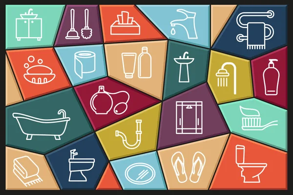 Cuarto de baño, Baño, Aseo con Set. Colección de iconos vectoriales con trazo editable — Vector de stock