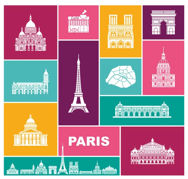 Architektonické a historické památky Paříže. Sada ikon vysoké kvality barev — Stockový vektor
