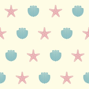 Deniz kabuğu ve deniz yıldızı temalı kusursuz desen