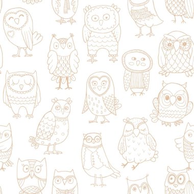 Çizgi baykuşlarının kusursuz desenleri. Biçimli el çizimi