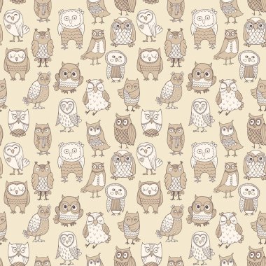 Çizgi baykuşlarının kusursuz desenleri. El işi kağıdına stilize el çizimi