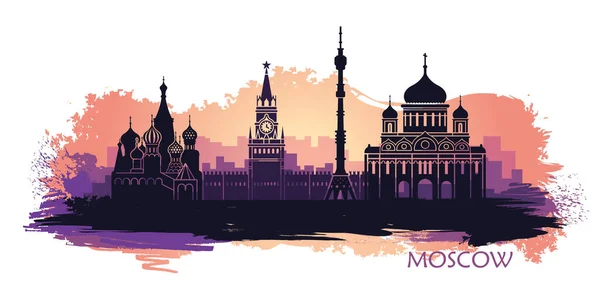 Абстрактний пейзаж Москви з краєвидами на заході сонця з плямами і сплесками фарби — стоковий вектор