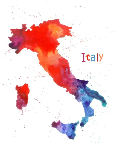 Mapa de acuarela de Italia. Imagen estilizada con manchas y salpicaduras de pintura — Vector de stock