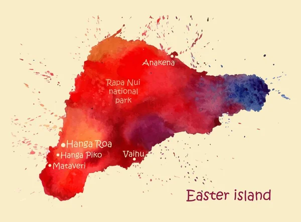 地域とイースター島の水彩地図。スポットや塗料のスプラッシュとスタイル化された画像 — ストックベクタ