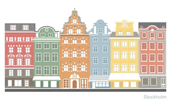 Cidade Velha Colorida Estocolmo Stortorget Lugar Gamla Stan Ilustração Estilizada —  Vetores de Stock