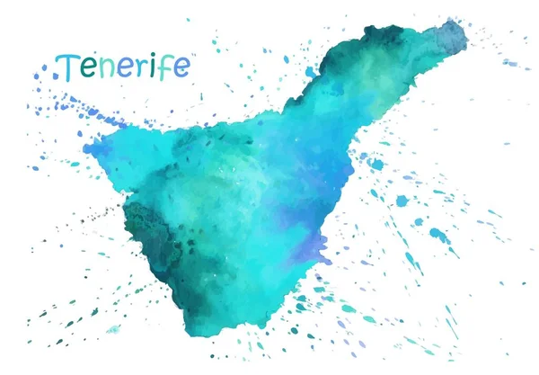 テネリフェ島の水彩地図 スポットや塗料のスプラッシュでスタイル化された画像 ベクターイラスト — ストックベクタ